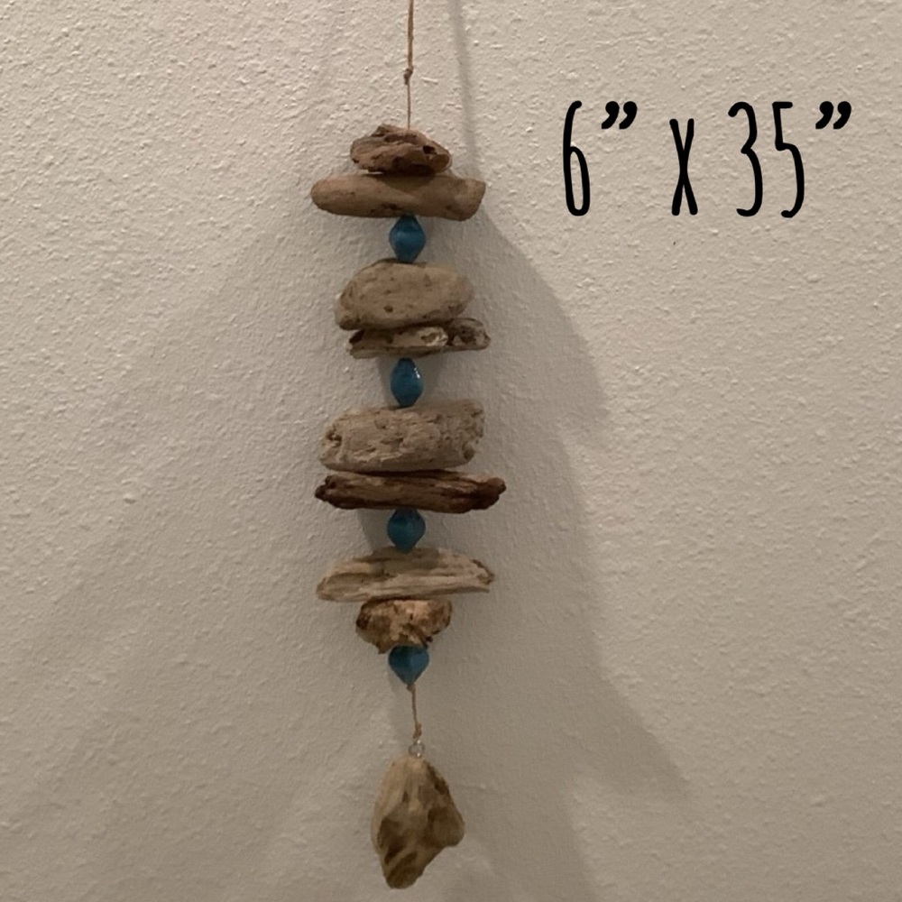 Driftwood Art, Large Driftwood Ceramic Bead Mobile, Driftwood Coastal Decor